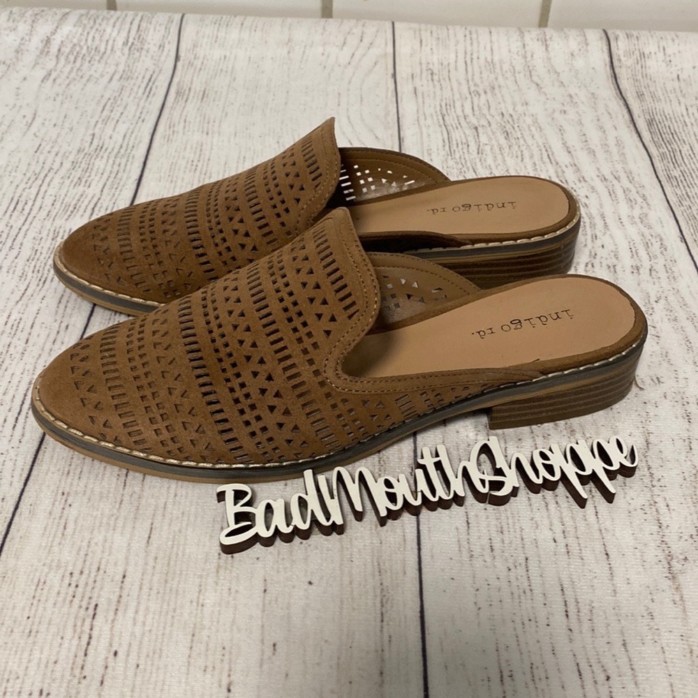 Indigo Rd. Brown Faux Leather Cutout Low Heel Mules Clogs
